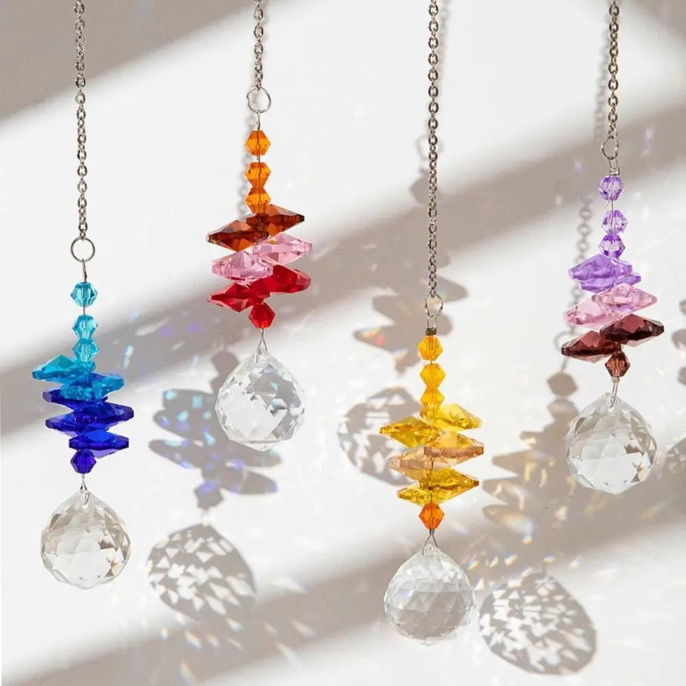5Pcs Garden Decoration Hanging Crystal Wind Chime Colorful Exquisite Prism Pendant Rotating Light Collection Pendant Balcony