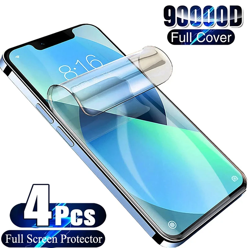 4Pcs Hydrogel Film Full Cover For iPhone 11 12 13 14 15 Pro Max Screen Protector For iPhone 14 15 Plus 13 Mini Screen Protective