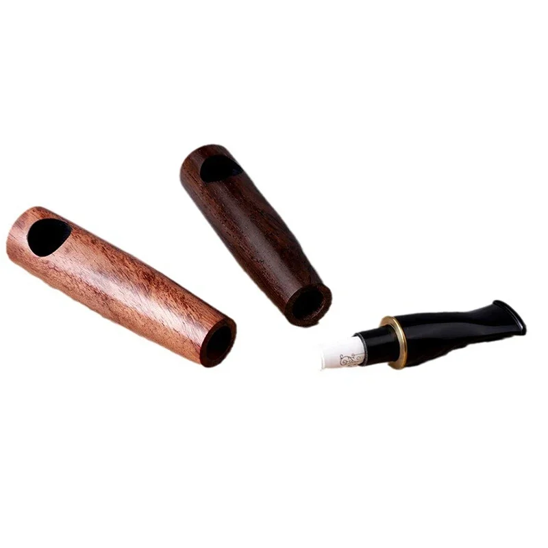 Straight Handle Smoking Pipes Cigarette Holder Creative Solid Ebony Wood Tobacco Pipes Father's Day Gift