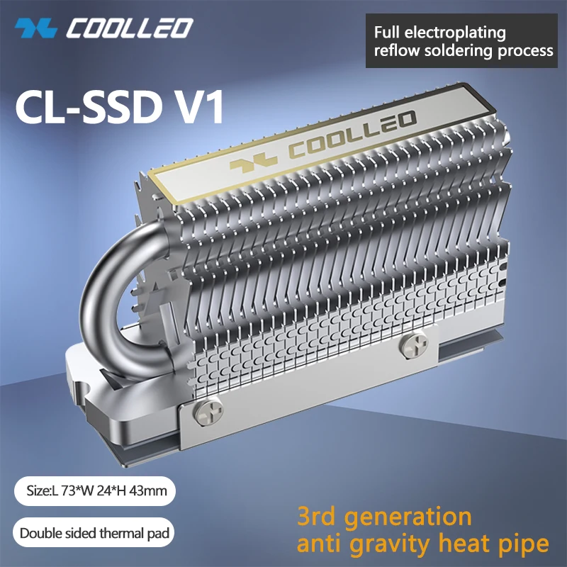 COOLLEO CL-SSD V1 M.2 2280 SSD Nvme 방열판 솔리드 스테이트 드라이브 라디에이터 완전 전기 도금 리플로우 용접 AGHP 히트 파이프 쿨러
