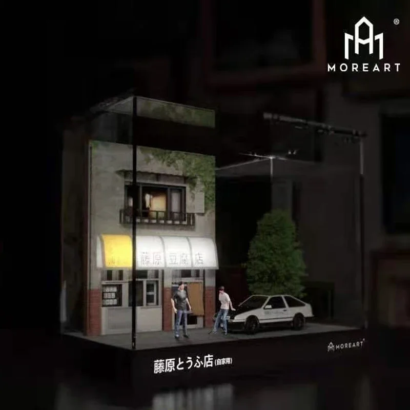

MoreArt 1:64 Diorama LED Lighting Model Car Display Case Doufu Shop With Acrylic Cover AE86 Figures