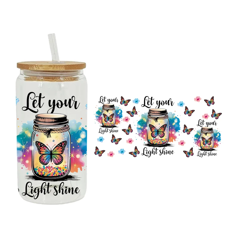 UV DTF Transfer Sticker Butterfly 16oz Libbey Glasses Wraps Bottles Cup Can DIY Waterproof Decals D24836