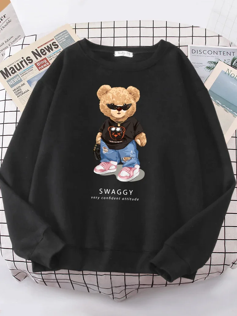 

Teddy Bear Goes Out,be Confidence Be Positive Hoody Female Hipster O-Neck Sweatshirt hip hop Oversize Hoody Fashion Casual Tops