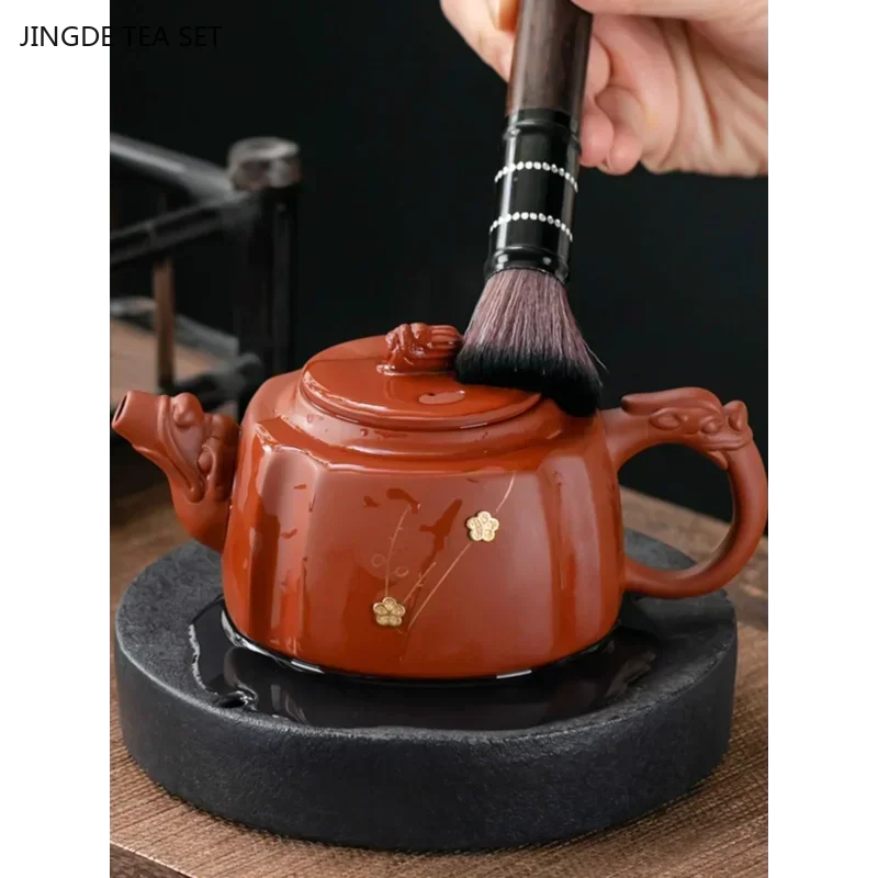 1PCS Yixing pure handmade purple clay teapot retro new Chinese style high-temperature red clay tea brewing teapot