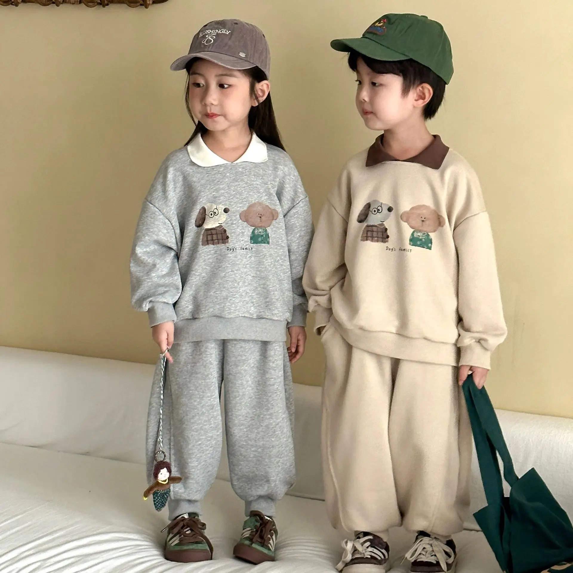 Kids Cartoon Print Hoodie Suit Set