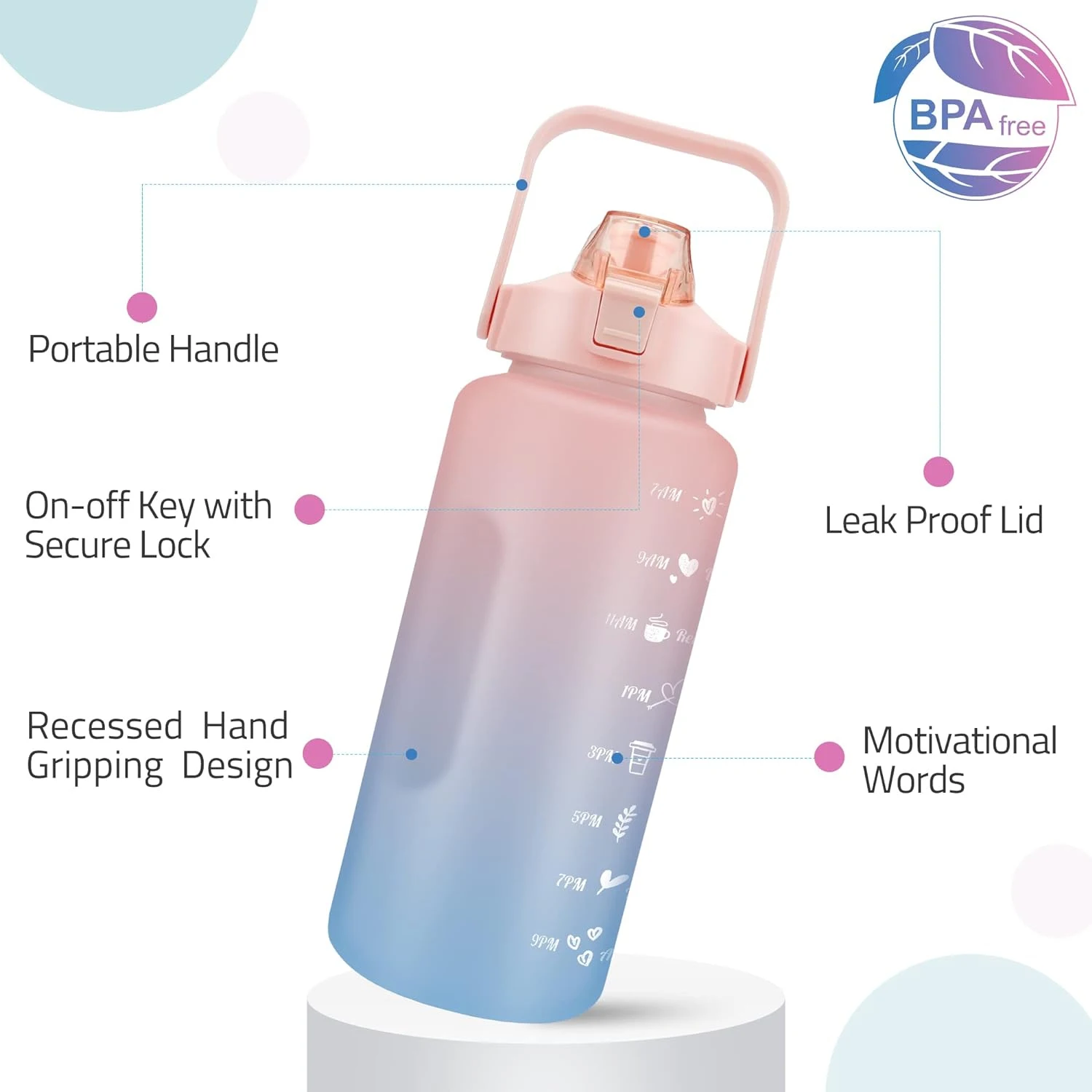 2L Motivational Water Jug with Straw and Time Marker
