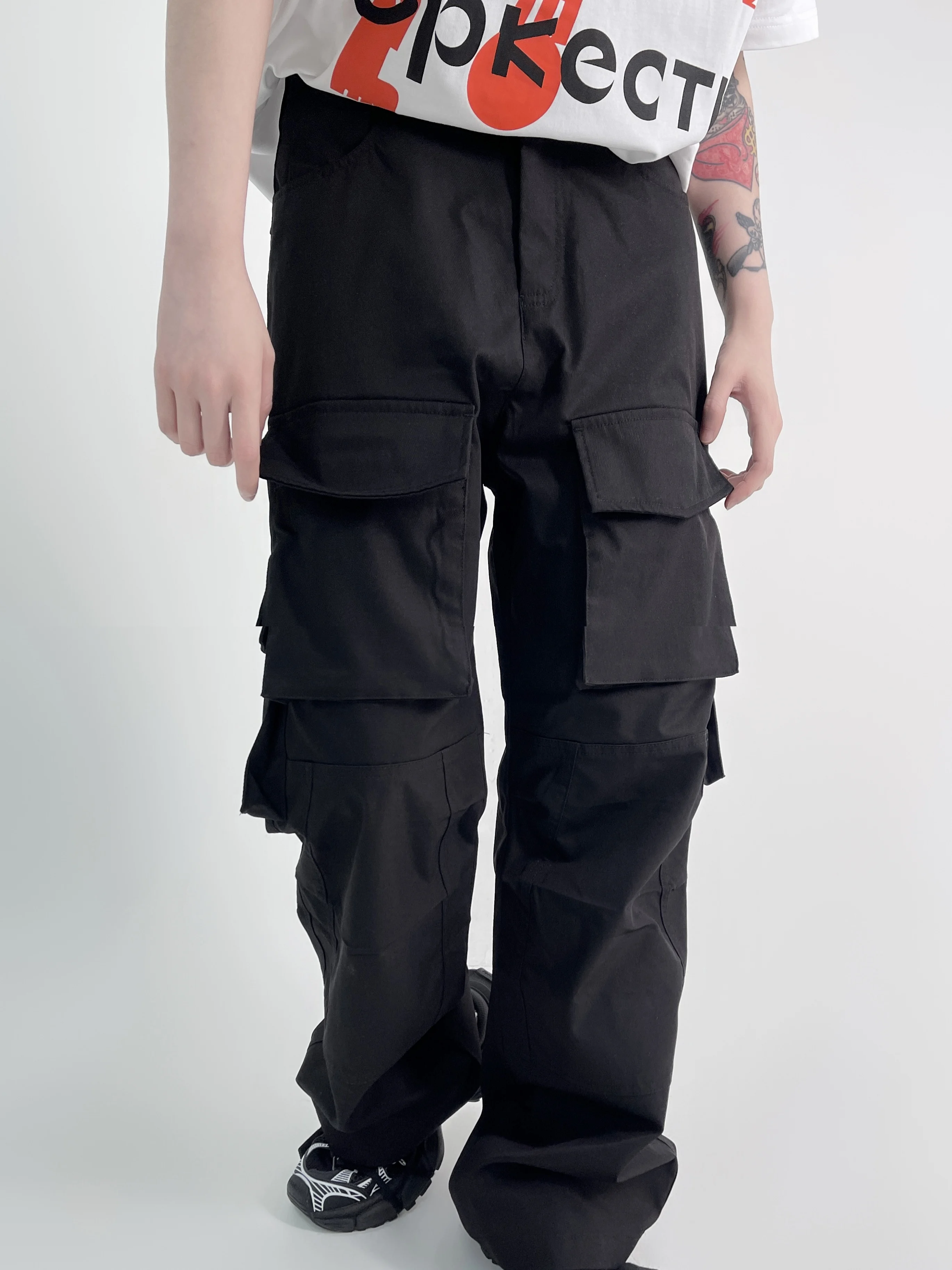 

27-46 2023 Men's New Dj Large pocket Straight Loose and Versatile Cargo Pants Trousers Male Singer Costumes Plus Size Clothing