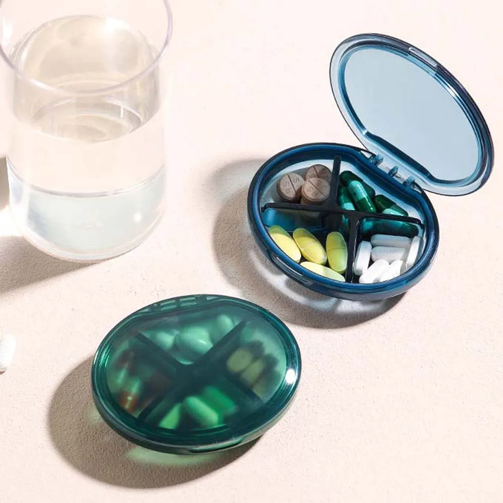 

Pill Case Drug Dispenser Mini Pill Box Weekly Medicine Pill Box 4 Grids Pills Organizer Case Mini Pill Case PC