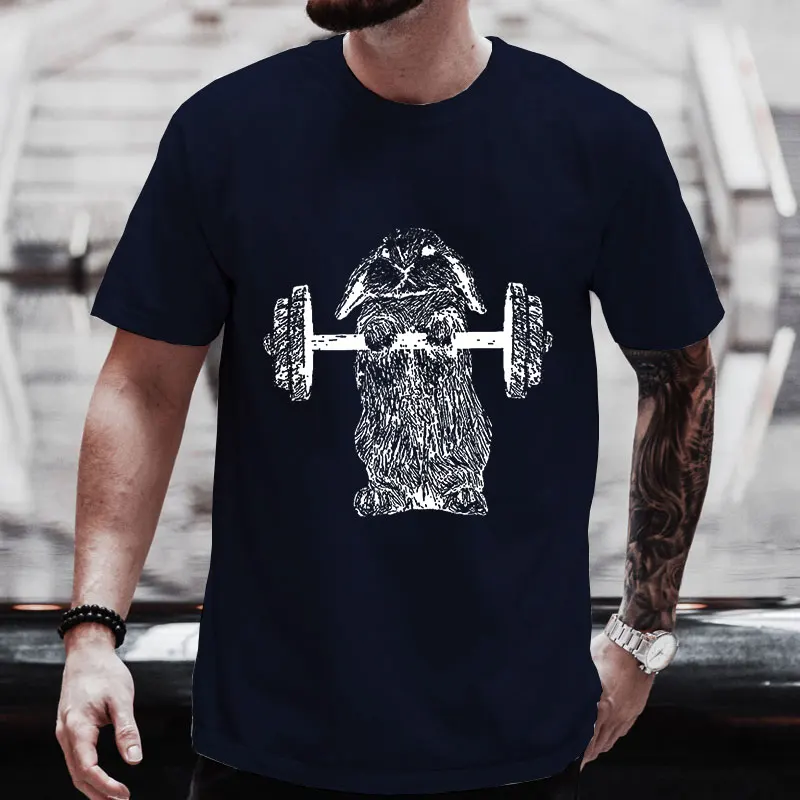 

Rabbit Weightlifting T Shirt Men Stylish T-Shirt Summer Short Sleeve O Neck Mens Clothes Tees Top Streetwear Bunny Cute Tshirts