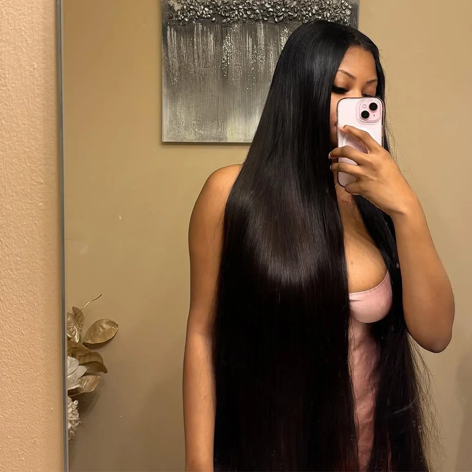 13x6 HD Lace Transparent Straight Frontal Wig Pre Plucked Brazilian 40 Inch Bone Straight Lace Front Human Hair Wigs For Women