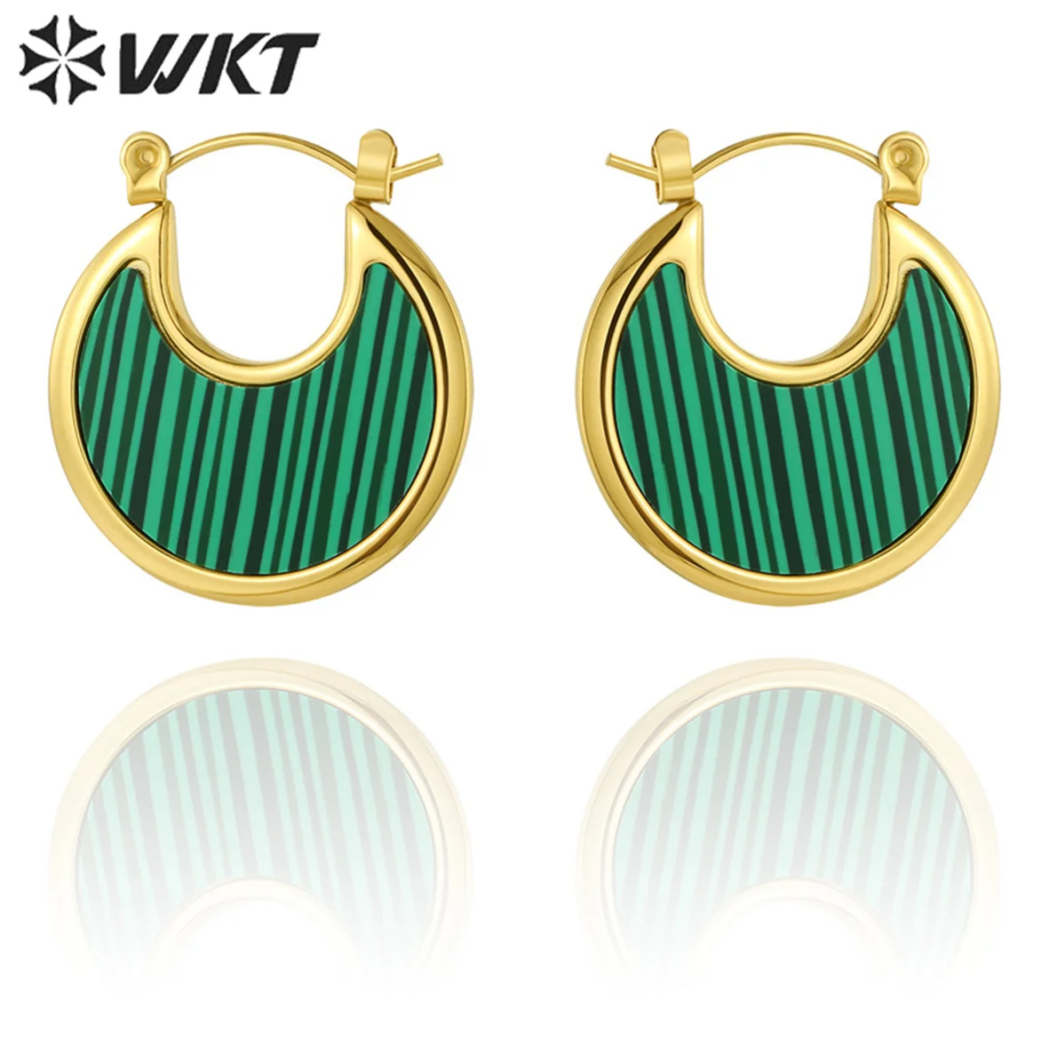 

WT-SSE030 WKT 2022 fashion sale black agate malachite white shell stainless steel stud earrings for women party nice gift trend