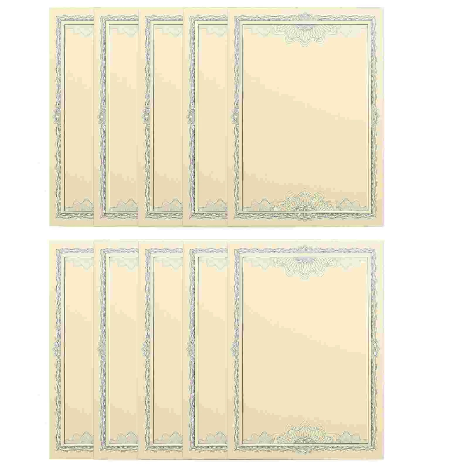 

10 Sheets Gift Certificates Blank Paper School Award Supplies Parchment Printer Student
