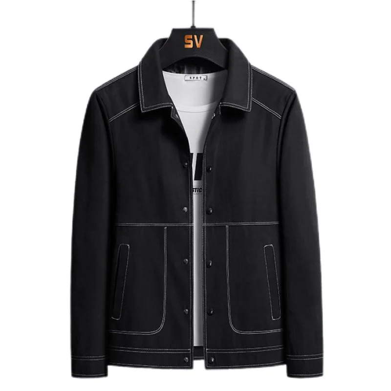 

New 2023 Men Jackets Fashion Spring Autumn Windproof Simplicity Commerce Loose Turn-down Coilar Washing Jacket Coats