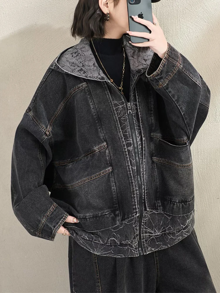 Amax LuluE Spring Oversized Vintage Classic Printed Jackets Womens Fashion Causal Denim Coats Ladies 2026 Loose Floral Outerwear