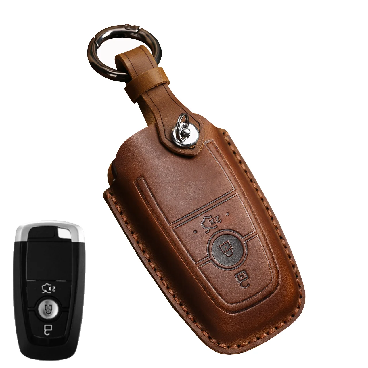 Premium Leather Car Key Case Cover & Keychain Holder