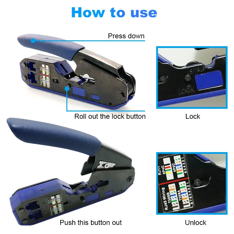 Rede Crimp Tool Kit Cabo de Rede Tester Wire Stripper Conectores Capa Protetora Rj45 Cat6 All-in-one - Imagem 5