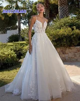 Customized Applique Lace Bride Wedding Dresses Spaghetti Straps Formal Wedding Party Gowns Backless vestido de noiva 1