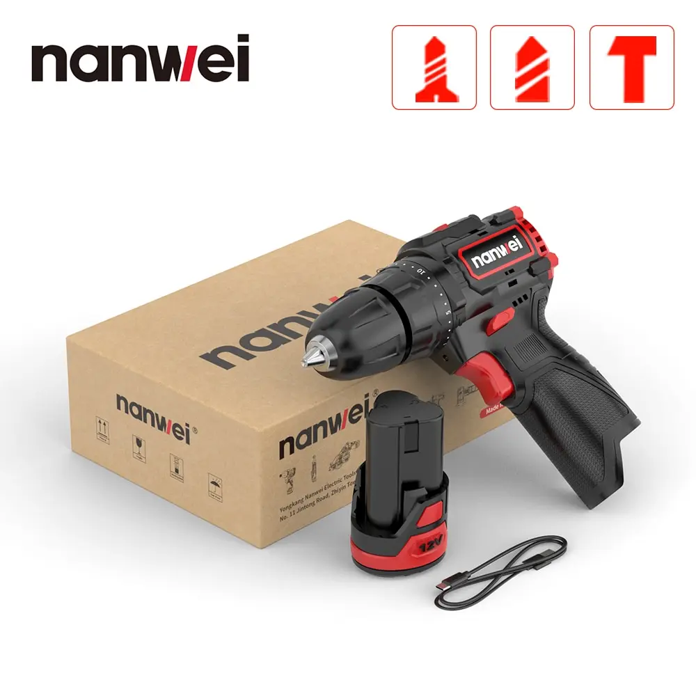 Nanwei 12 Mini Brushless Lithium Electric Drill Impact Rechargeable Multifunctional Household Hand Electric Screwdriver