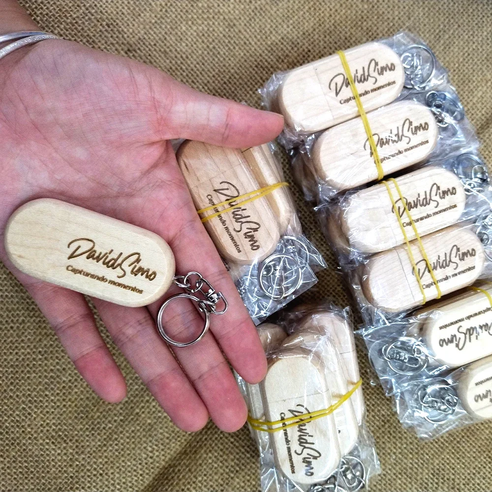 50PCS/Lot USB 2.0 Wooden pendrive with Key Chain Usb Flash Drive 4GB 8GB 16G 32GB memoria usb 64gb Wedding Memory Gift