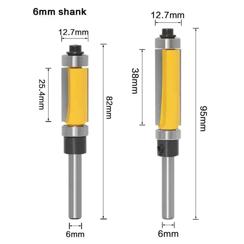 1Pcs 1/4 6mm Flush Trim Router Bit Top And Bottom Dual Bearing Bits CNC Milling Cutter For Wood Woodworking Trimming Cutters
