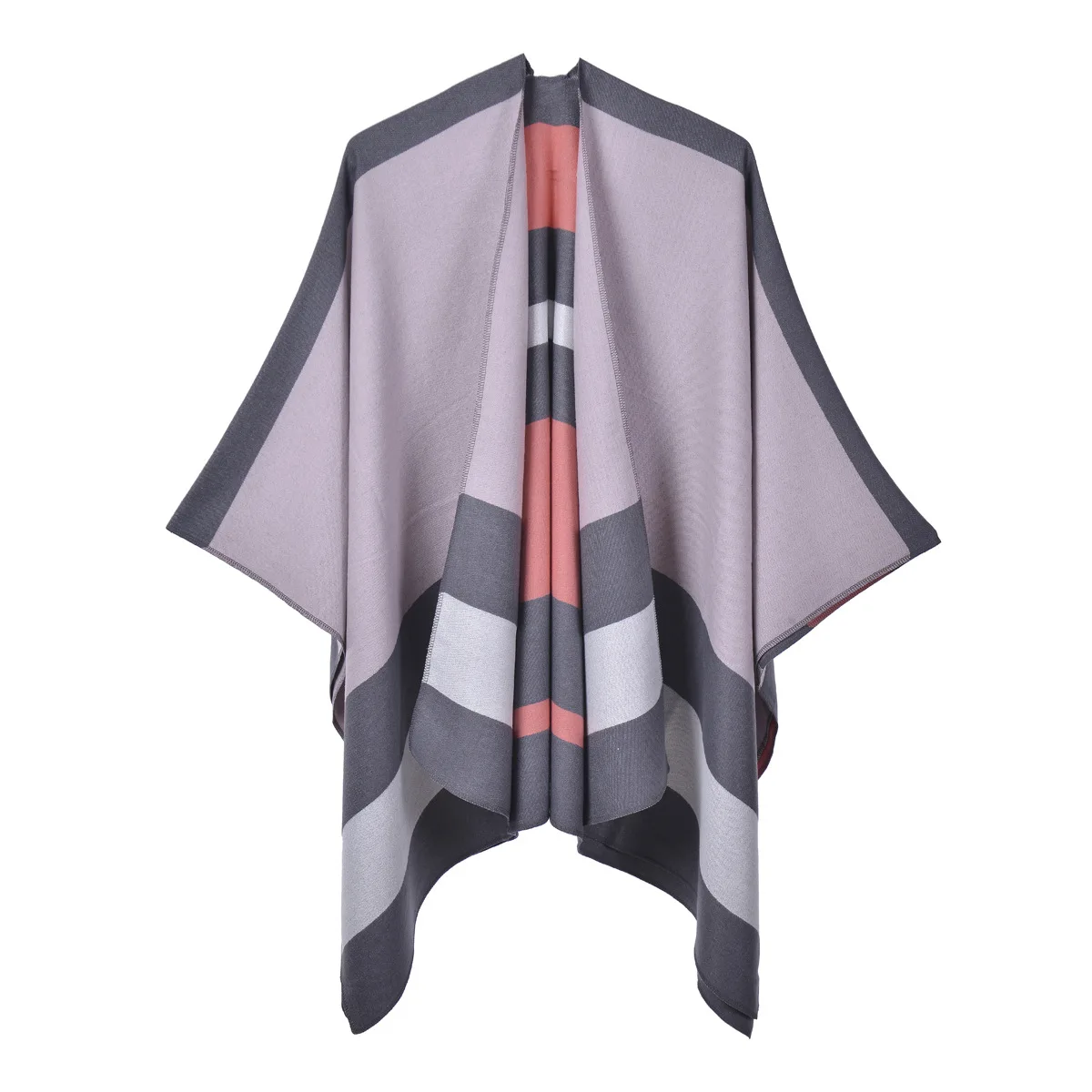

Cape Poncho Cloak Women Fashionable Imitate Cashmere Autumn and Winter Lady Stripe Shawl Travel Air Conditioning Room Shawl P6