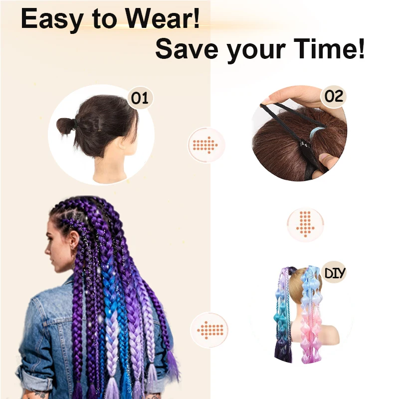 Rainbow Hair Extension Band 26 Inches with 2 Ponytails Girls Crazy Hair Day Accessory DIY Festival Fun Braid Tinsel Mixed Fiber