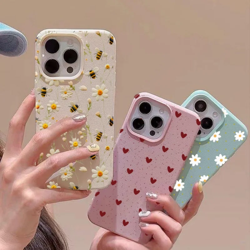 Vintage Floral Love Heart PU Leather Phone Case