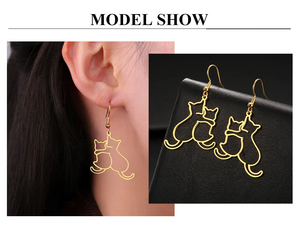 Hugging Cats Kittens Earrings for Women Girls Stainless Steel Cute Dog Dangle Earrings - PeticaDeals