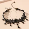 Vintage-Tour de cou en dentelle gothique classique pour femme, pendentif en cristal noir, breloque, colliers de la présidence, bijoux de clavicule Boho, cadeaux de Noël