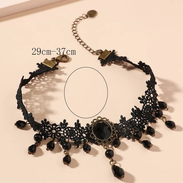 Vintage-Tour de cou en dentelle gothique classique pour femme, pendentif en cristal noir, breloque, colliers de la présidence, bijoux de clavicule Boho, cadeaux de Noël