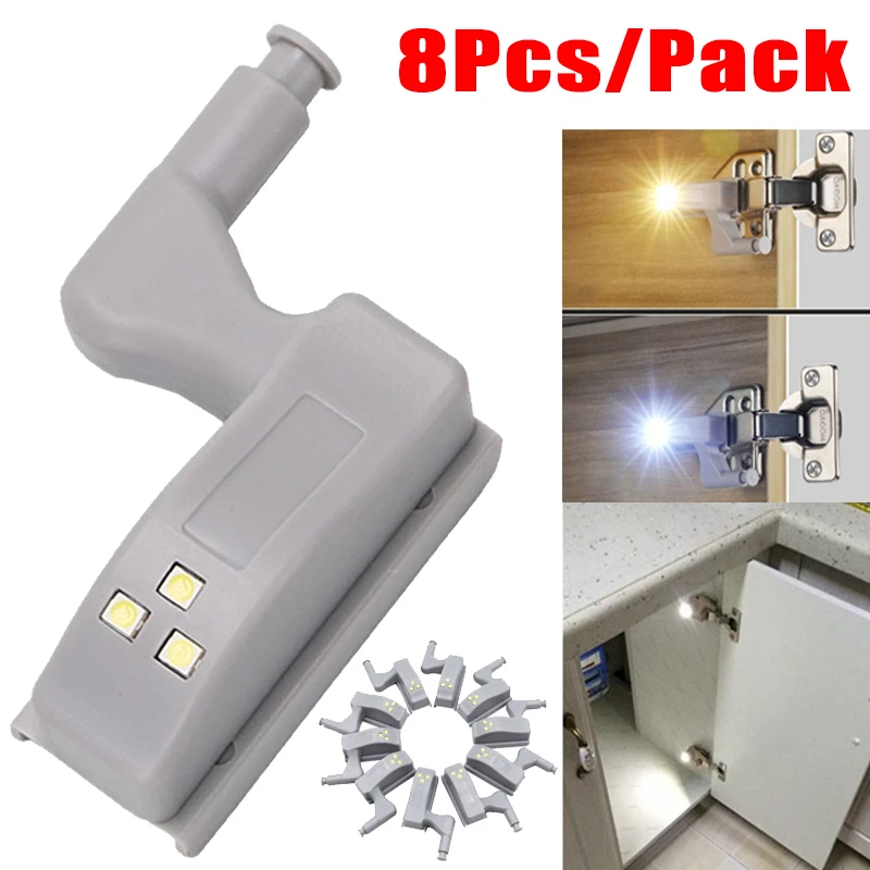 8Pcs Hinge LED Light Battery Wireless Under Sensor Night Lights