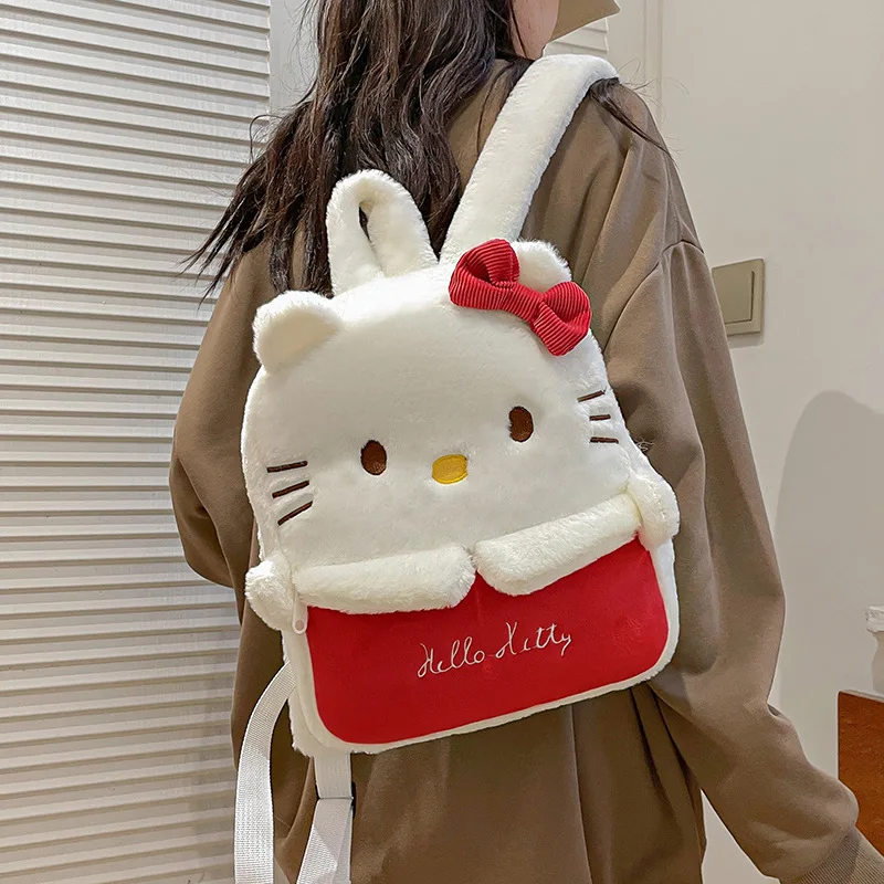 

2023 New Kawaii Hello Kitty Cute Cartoon School Bag Children's Backpack Student Plush Embroidered Commuting Niche Bag