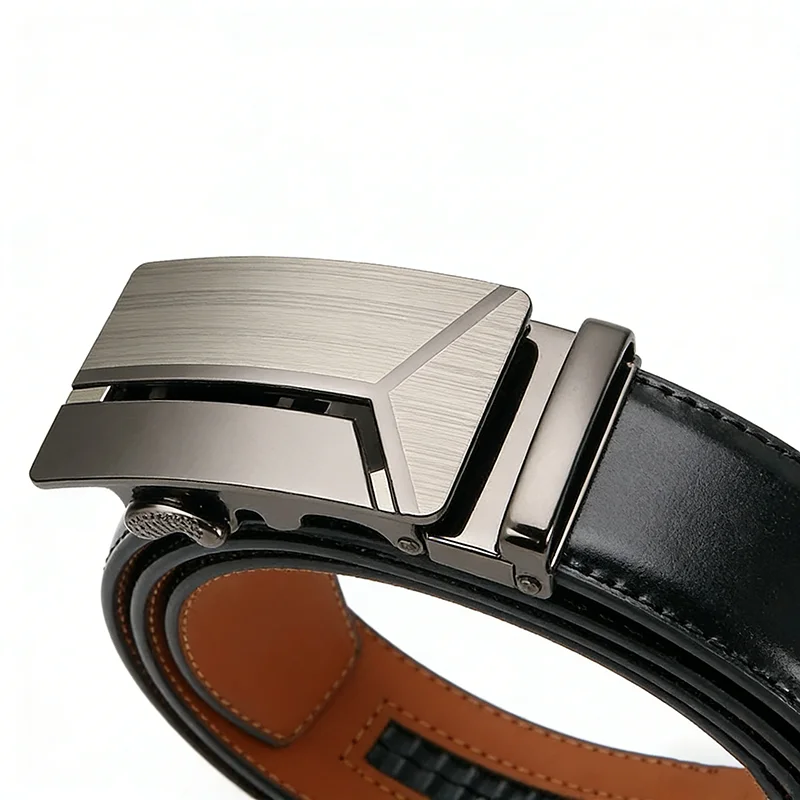 Modischer Herren-Gürtel aus echtem Leder, authentische Luxusmarke, automatische Schnalle, weicher Ledergürtel für Freizeithosen und Jeans – Detail 3