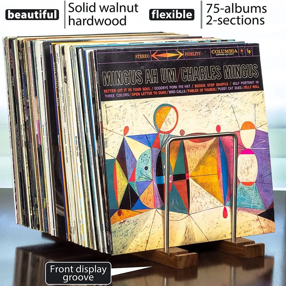 New Solid Walnut Vinyl Record Holder Adjustable Space Saving Album Display Holder Portable Record Stand