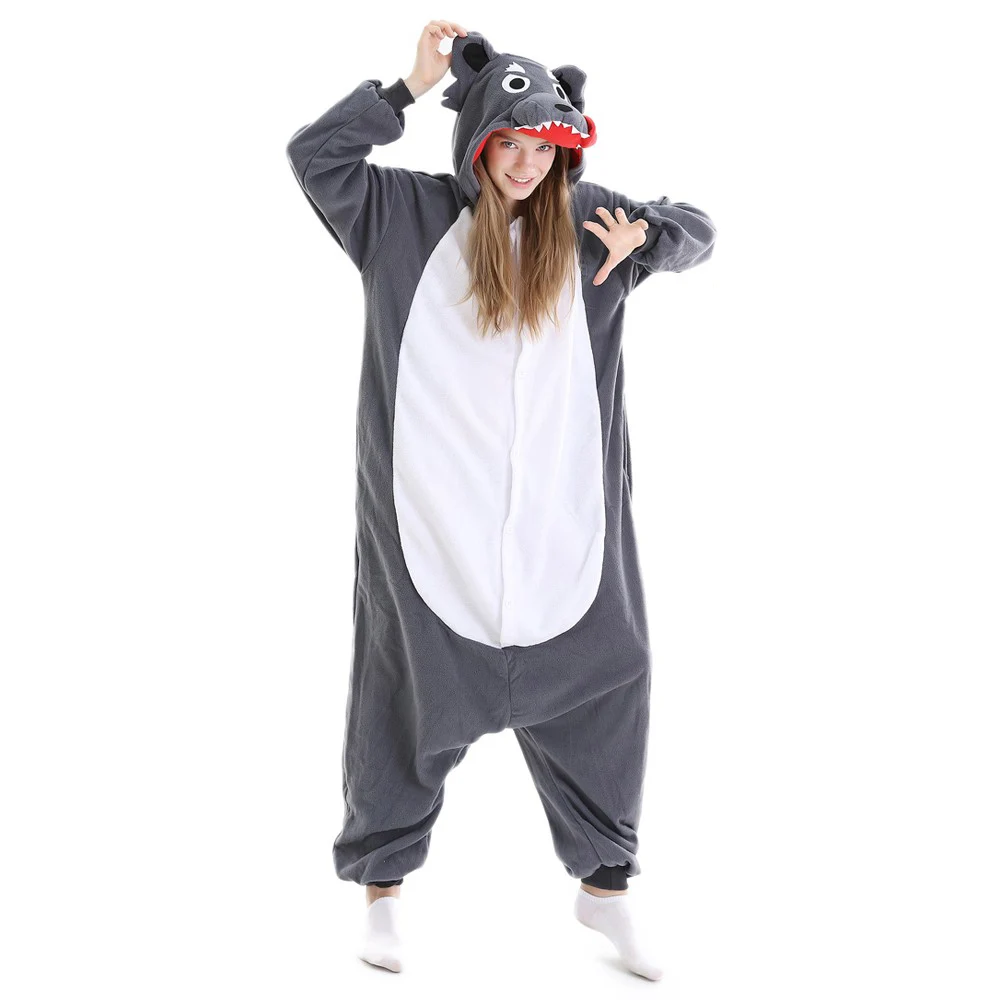 Women Pajamas Wolf Kigurumi Animal Onesie For Adults Fleece One-Piece Pyjamas Halloween Full Body Christmas Cosplay Costume Gift