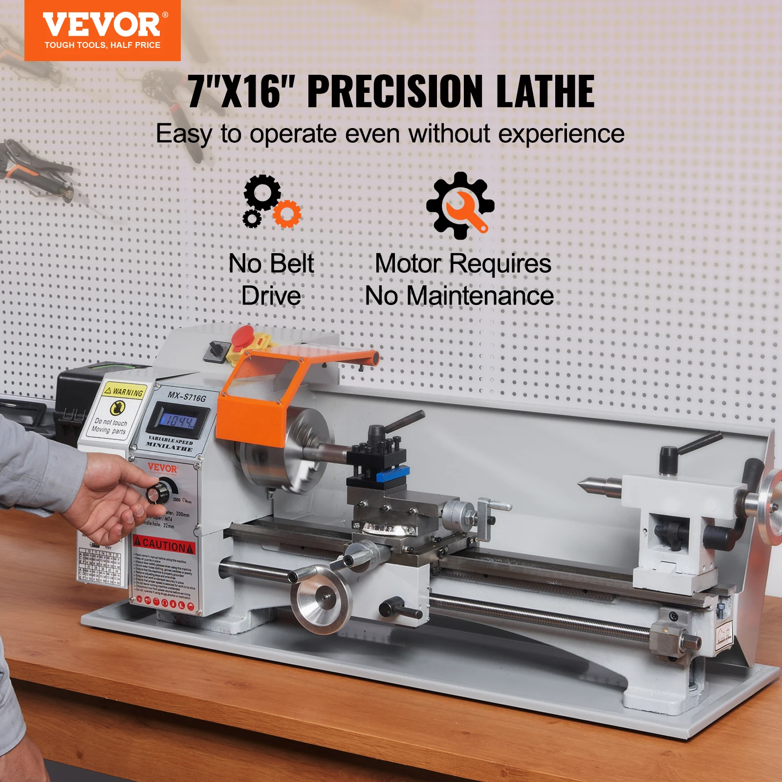 VEVOR Brushless Mini Metal Lathe Machine 7''x16'' / 180mm*400mm 800W Digital Display Continuously Variable Metalworking Turning metal lathe machine