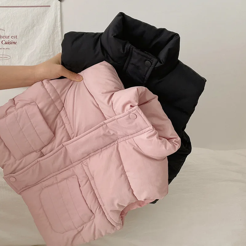 2026 가을 겨울 아동 다운 코튼 조끼 키즈 민소매 지퍼 재킷 코트 십대 남아 여아 단색 스탠드 칼라 조끼