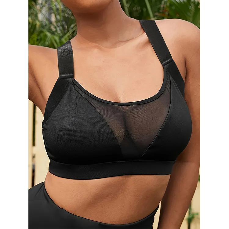 New plus size sports bra with shock-absorbing back, mesh mesh, spliced vest, bra sports for women