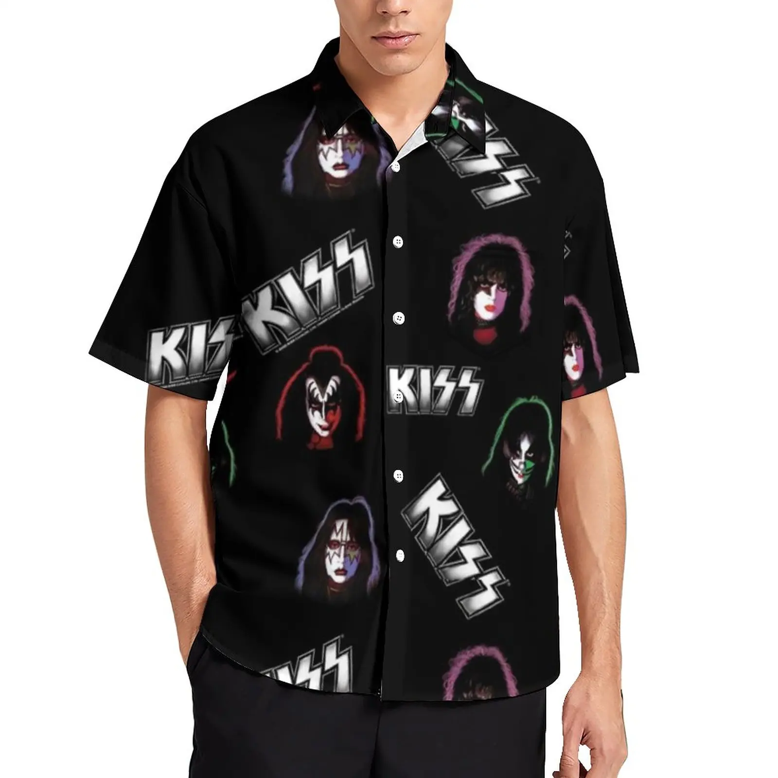 

Kiss Band Blouses Men Rock Musician Casual Shirts Hawaiian Short-Sleeve Design Trending Oversized Beach Shirt Birthday Gift