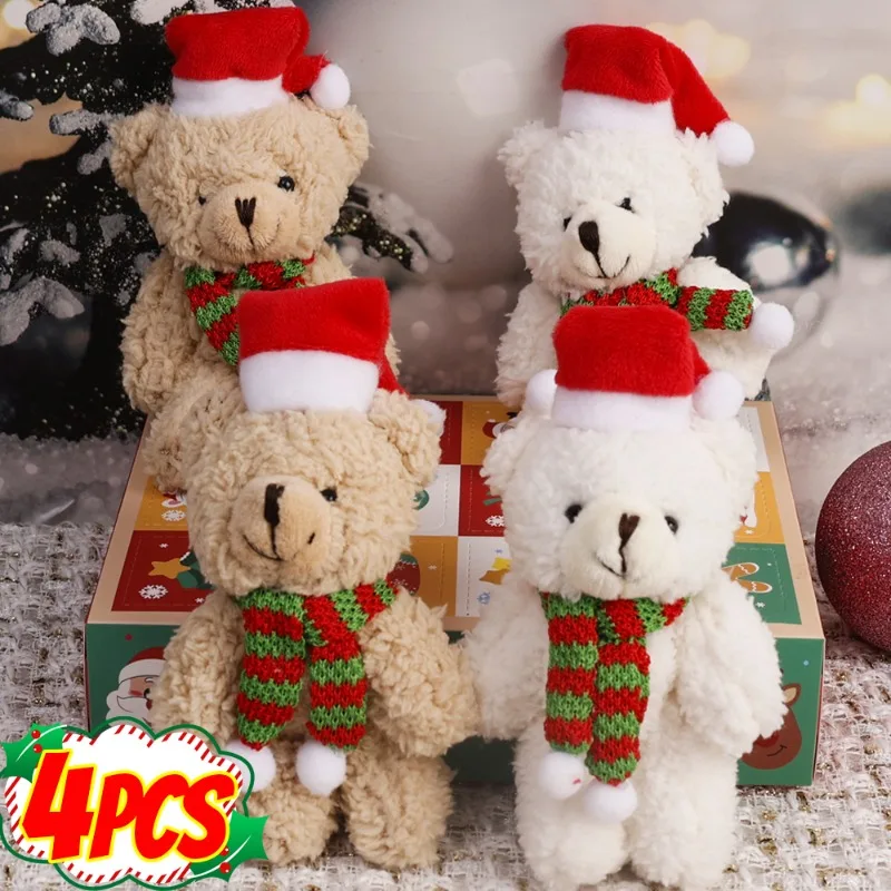 Christmas Plush Bear Doll with Hat Scarf 4/1PCS Cute Stuffed Bear Hanging Ornaments Christmas Happy New Year Kawaii Gift Decor christmas decorations