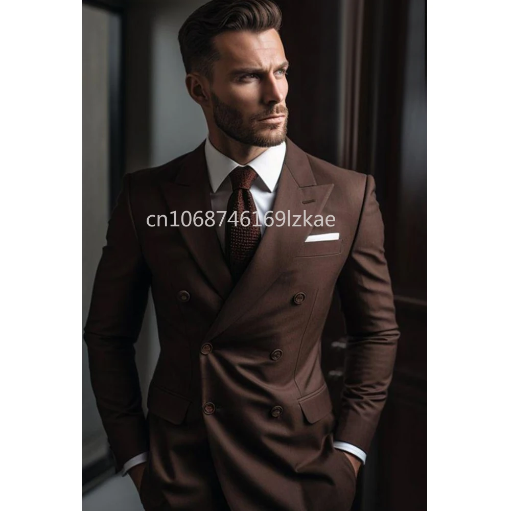 High End Double Breasted Casual Slim Fit 2 Piece Men Suits Elegant Smart Casual Outfits Blazer Luxury Party Jacket Pants Set