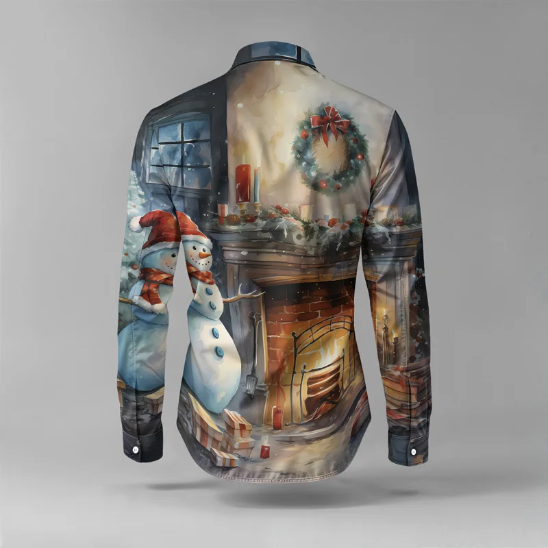 2025 Fashionable Spring Summer Men Shirt Set Christmas Print Fashion Gingerbread Man Two Piece Set Mens Snowman Lightweight_voghion.com