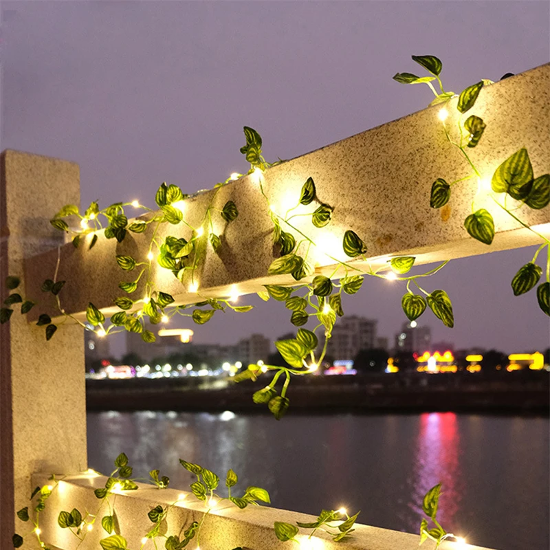 2-10m Solar Ivy Green Leaf Light Outdoor Waterproof 100LED Solar Power Fairy Garland String Lights for Yard Garden Party Wedding