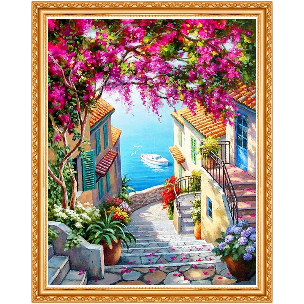 5D Landscape Diamond Painting Full Round Drill canvas Painting Sunset Seaside Scenery Picture Mosaic Rhinestones Home Decor