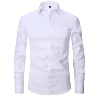Chemise habillée homme 2026 à poignets mousquetaires, nouvelle chemise décontractée blanche à manches longues avec boutons, coupe classique, vêtements de marque pour homme 3