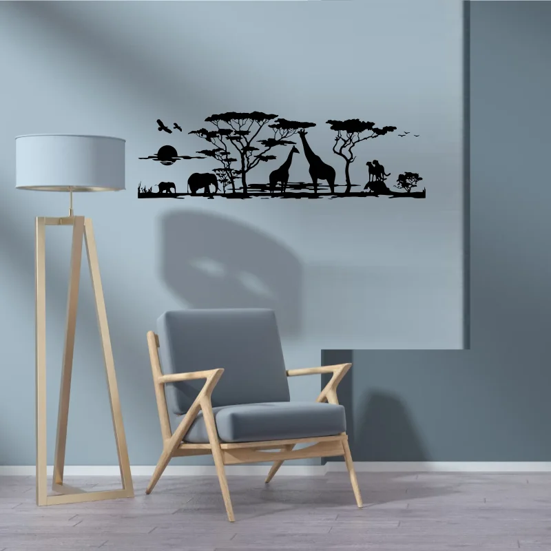 Large Africa Savannah Animals Tree Wall Sticker Living Room Bedroom Giraffe Bird Elephant Safari Jungle Wall Decal Kids Room