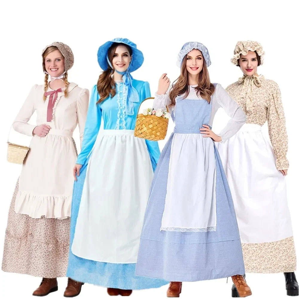 Halloween Lady Little House On The Prairie Costume Ringraziamento Carnival European Village Maid Cosplay Fancy Party Dress