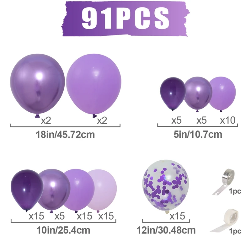 Description Picture 3 of itemPurple Balloons Garland Arch Kit Chrome Confetti Purple Balloons Wedding Birthday Graduation Party Decorations Kids Baby Shower