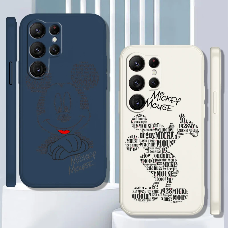 Disney White Mickey Mouse Liquid Rope Per Samsung Galaxy S24 S23 S22 S21 S20 Fe S10 Ultra Plus Lite 5G Cover Cover Phone Case