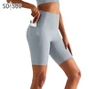 SOISOU Yoga Sport Shorts With Pocket Gym Fitness Women's Cycling Shorts High Waist Breathable No Front Seam Naked Naked Woman
